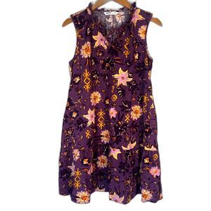 Sonoma Purple Floral Print Linen Blend Sleeveless Aline Dress Size Petite Medium